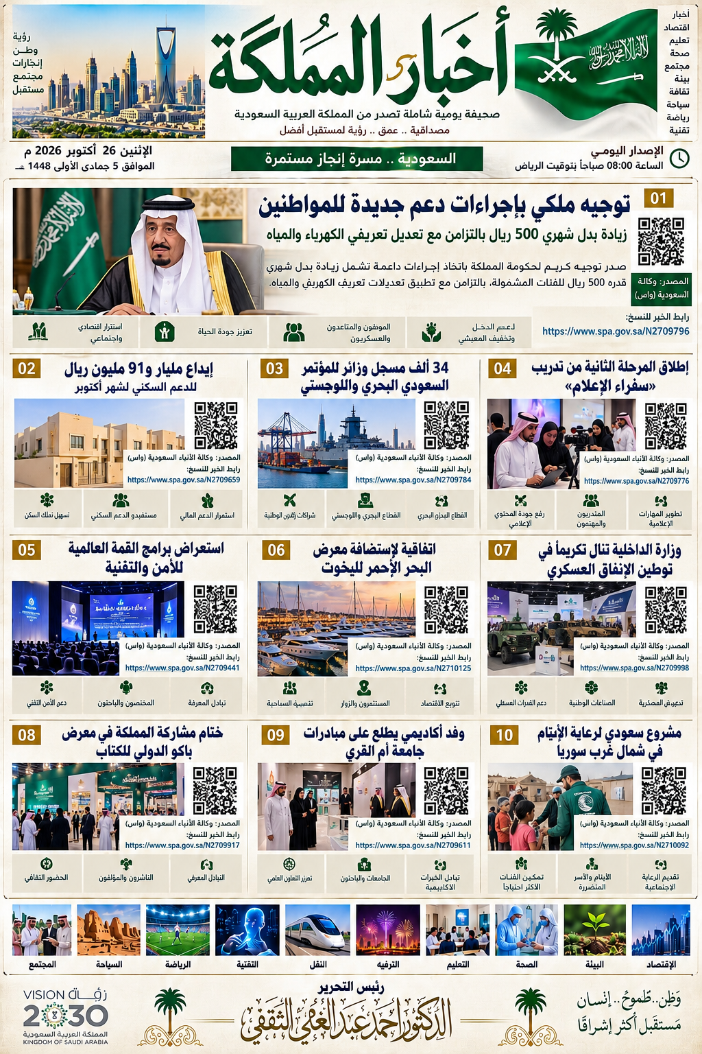 بشائر السعودية | الاثنين 26 أكتوبر 2026